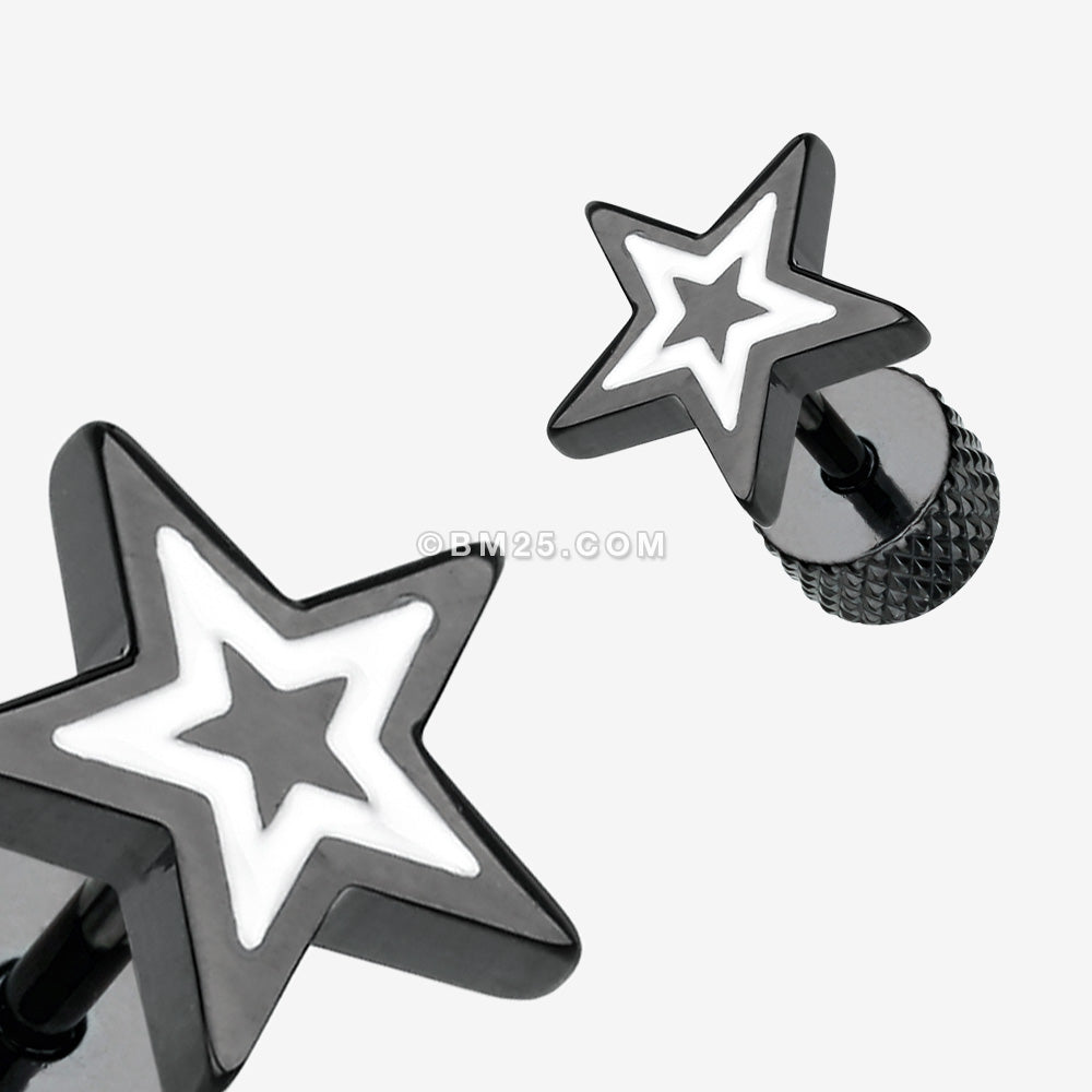 Detail View 1 of A Pair of Blackline Star Embossed Fake Plug Earring-White
