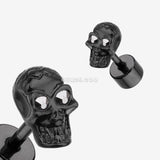 Detail View 1 of A Pair of Blackline Luster Skull Steel Fake Plug Earring-Hematite