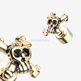 Detail View 1 of A Pair of Golden Pirate Skull Steel Fake Plug Earring-Gold