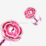 Detail View 1 of A Pair of Colorline Rose Blossom Steel Fake Plug Earring-Pink