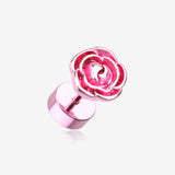 A Pair of Colorline Rose Blossom Steel Fake Plug Earring-Pink