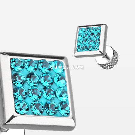 A Pair of Square Multi-Gem Sparkle Fake Plug Earring-Teal