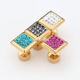 Detail View 4 of A Pair of Golden Square Multi-Gem Sparkle Fake Plug Earring-Clear Gem