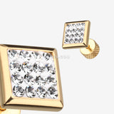 Detail View 1 of A Pair of Golden Square Multi-Gem Sparkle Fake Plug Earring-Clear Gem