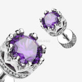 Detail View 1 of A Pair of Tiara Crown Prong Sparkle Fake Plug Earring-Purple