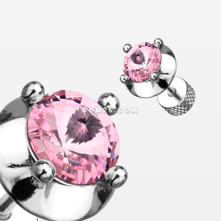 A Pair of Spacer Saucer Crystal Fake Plug Earring-Pink