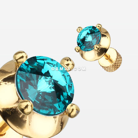A Pair of Golden Spacer Saucer Crystal Fake Plug Earring-Teal