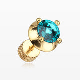 A Pair of Golden Spacer Saucer Crystal Fake Plug Earring-Teal