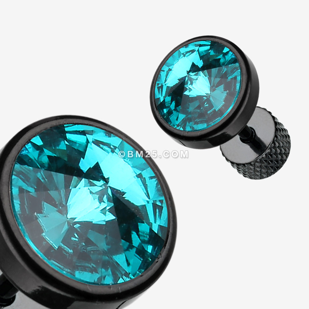 Detail View 1 of A Pair of Blackline Pointy Faceted Crystal Fake Plug Earring-Teal
