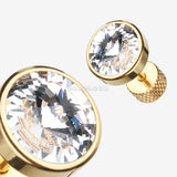 Detail View 1 of A Pair of Golden Pointy Faceted Crystal Fake Plug Earring-Clear Gem