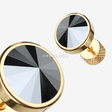 Detail View 1 of A Pair of Golden Pointy Faceted Crystal Fake Plug Earring-Hematite