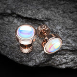 Detail View 1 of A Pair of Rose Gold Iridescent Revo Sparkle Steel Fake Plug Earring