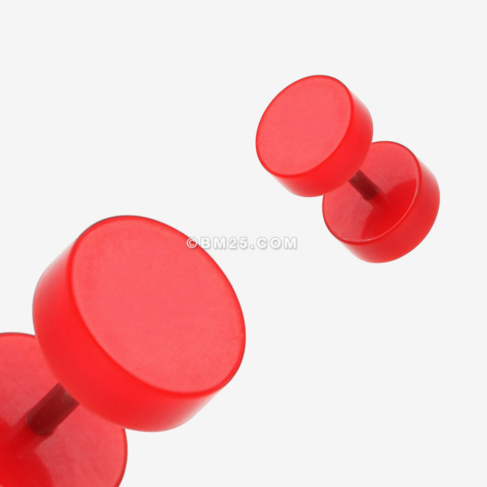 Detail View 1 of A Pair of Solid Acrylic Faux Gauge Plug Earring-Red