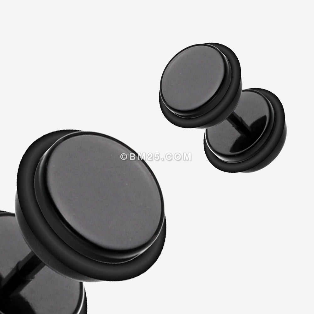 Detail View 1 of A Pair of Solid Acrylic O-Ring Faux Gauge Plug Earring-Black