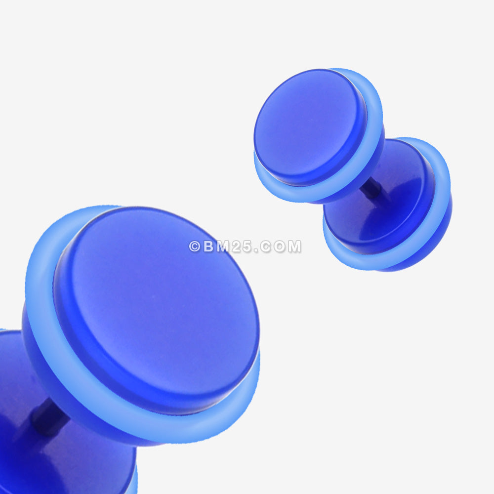 Detail View 1 of A Pair of Solid Acrylic O-Ring Faux Gauge Plug Earring-Blue