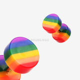 Detail View 1 of A Pair of Rainbow Stripe Acrylic Faux Gauge Plug Earring-Rainbow/Multi-Color