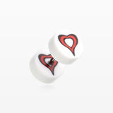 A Pair of Retro Heart UV Acrylic Faux Gauge Plug Earring-White/Red