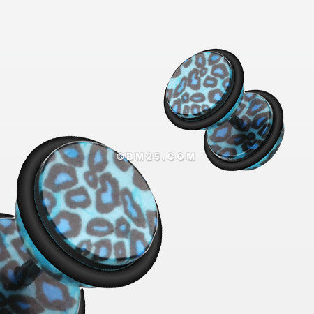 A Pair of Leopard Skin Acrylic Faux Gauge Plug Earring-Blue