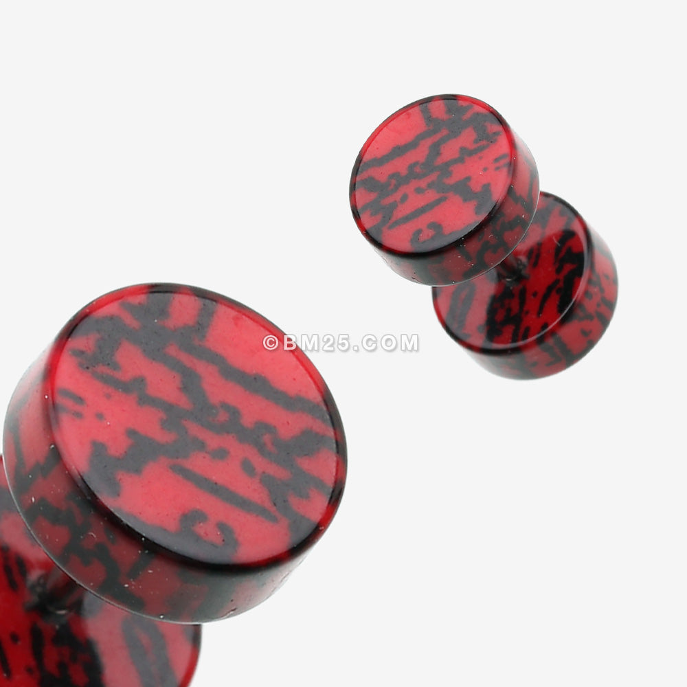 Detail View 1 of A Pair of Digital Camouflage Acrylic Fake Plug Earring-Red