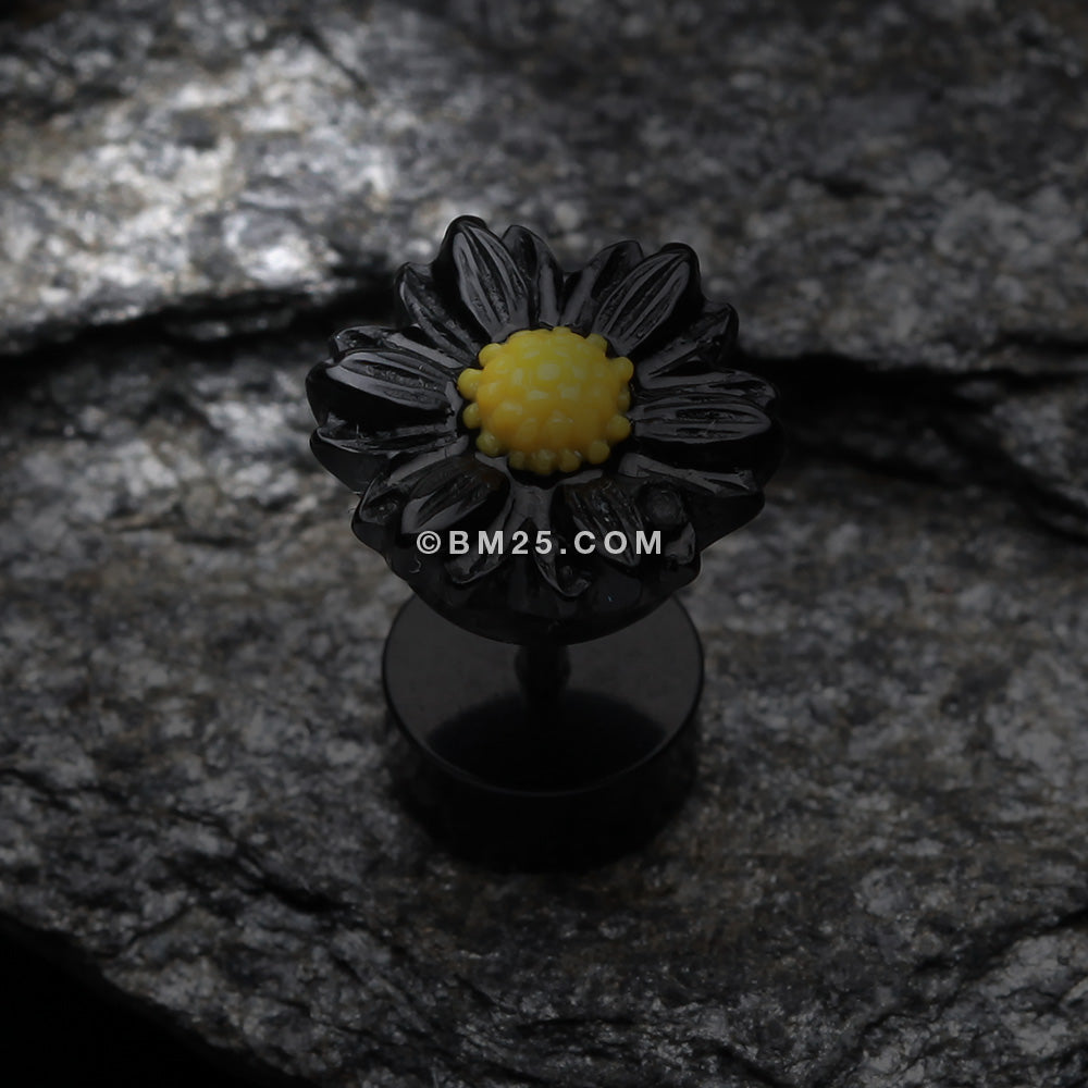Detail View 2 of A Pair of Cutesy Daisy Flower Acrylic Fake Plug-Black