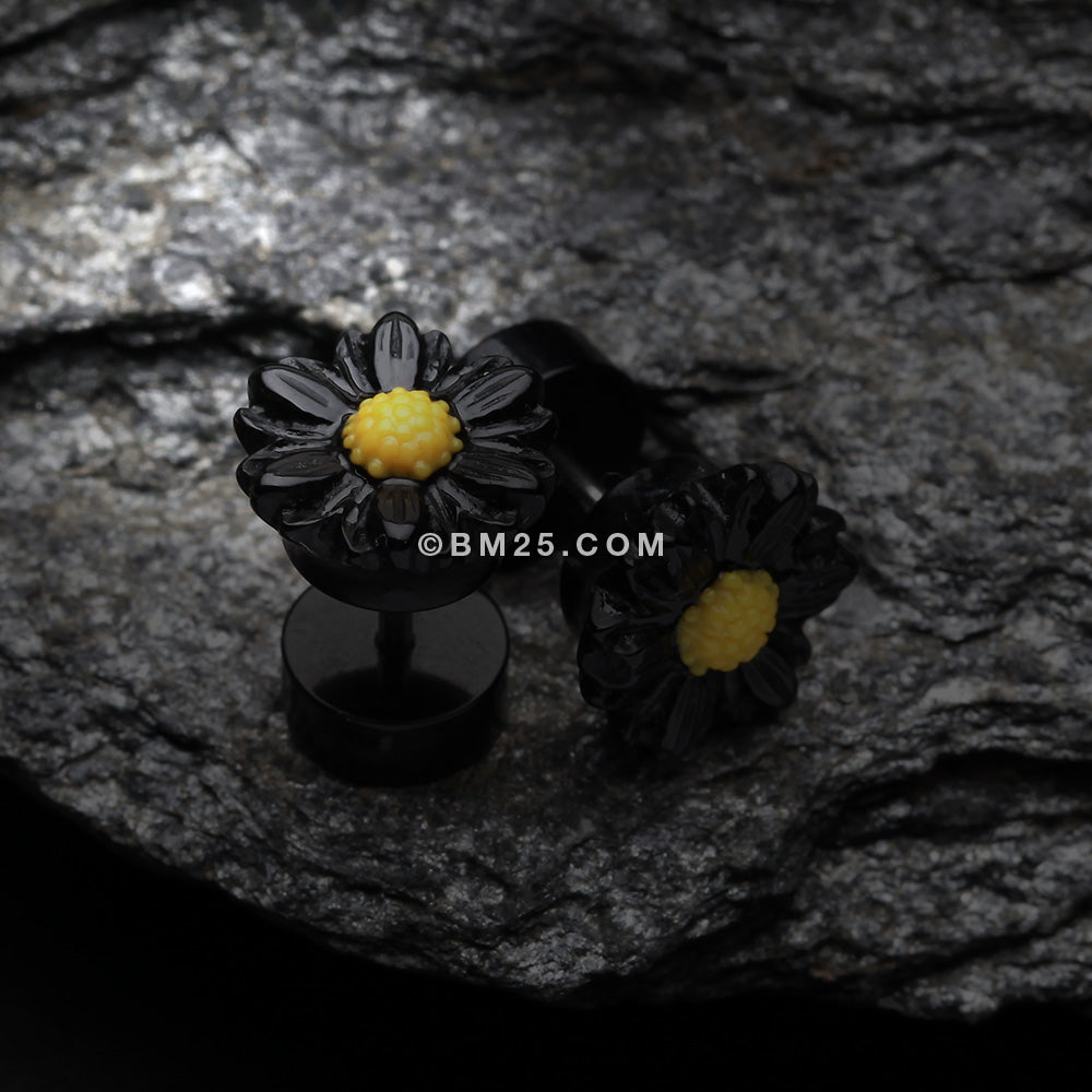 Detail View 3 of A Pair of Cutesy Daisy Flower Acrylic Fake Plug-Black