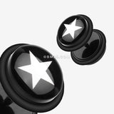 Detail View 1 of A Pair of Star Print Acrylic Faux Gauge Plug Earring-Black/White