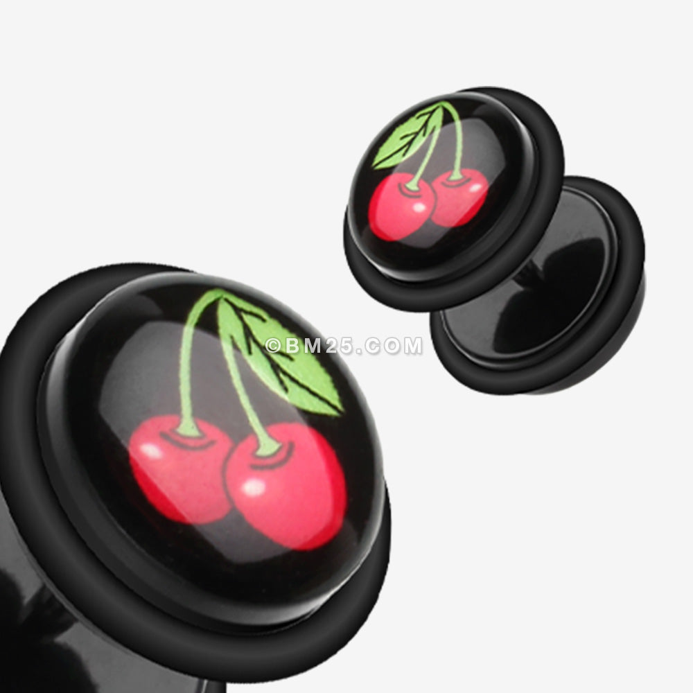 Detail View 1 of A Pair of Vegas Cherry Acrylic Faux Gauge Plug Earring-Black
