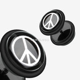 Detail View 1 of A Pair of Peace Acrylic Faux Gauge Plug Earring-Black
