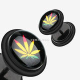 Detail View 1 of A Pair of Rasta Weed Acrylic Faux Gauge Plug Earring-Black