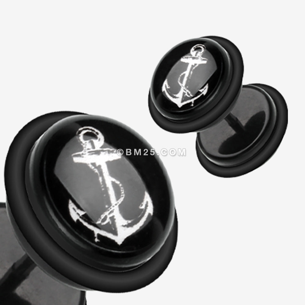 Detail View 1 of A Pair of Anchor Dock Acrylic Faux Gauge Plug Earring-Black