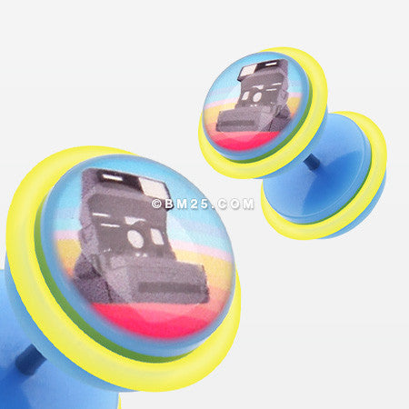 A Pair of Polaroid Acrylic Faux Gauge Plug Earring-Blue/Aqua
