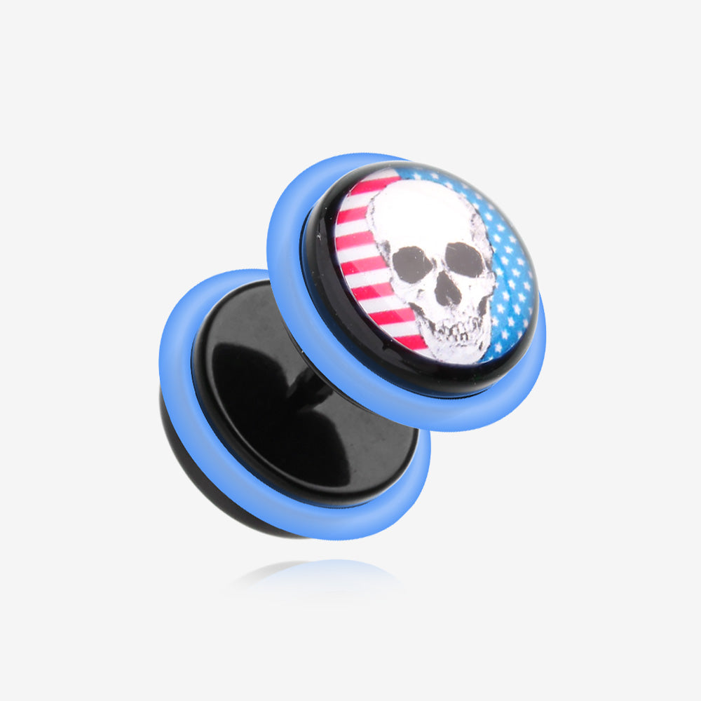A Pair of Skull Americana Acrylic Fake Plug with O-Rings -Blue/Aqua
