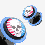 Detail View 1 of A Pair of Skull Americana Acrylic Fake Plug with O-Rings -Blue/Aqua