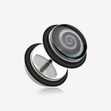 A Pair of Glow in the Dark Hypnotic Swirl Steel Fake Plug with O-Rings-Black