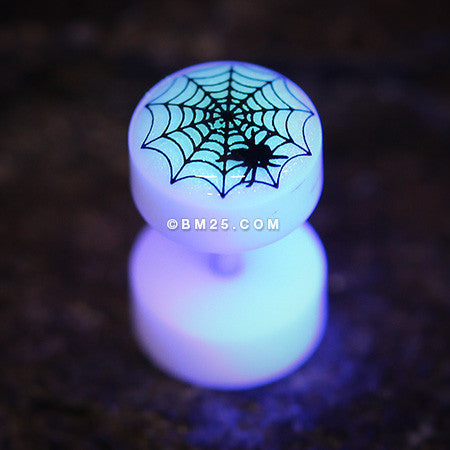 A Pair of Glow in the Dark Spider Web Acrylic Fake Plug-Blue/Aqua