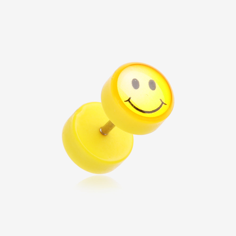 A Pair of Smiley Yellow Acrylic Faux Gauge Plug Earring-Yellow