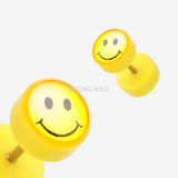 Detail View 1 of A Pair of Smiley Yellow Acrylic Faux Gauge Plug Earring-Yellow