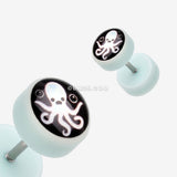 Detail View 1 of A Pair of Ozzy the Octopus Acrylic Faux Gauge Plug Earring-Blue/Aqua