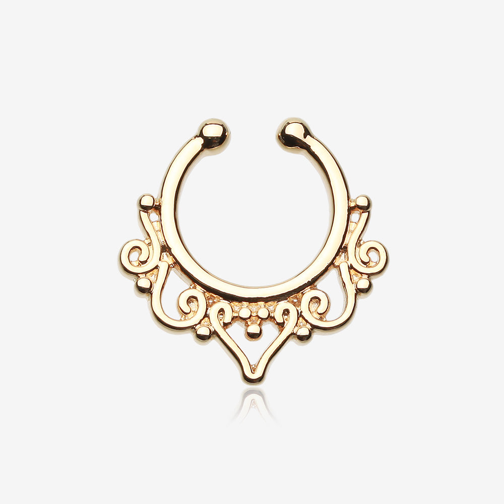 Golden Goddess Filigree Fake Septum Clip-On Ring-Gold