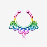 Rainbow Florid Filigree Fake Septum Clip-On Ring-Rainbow