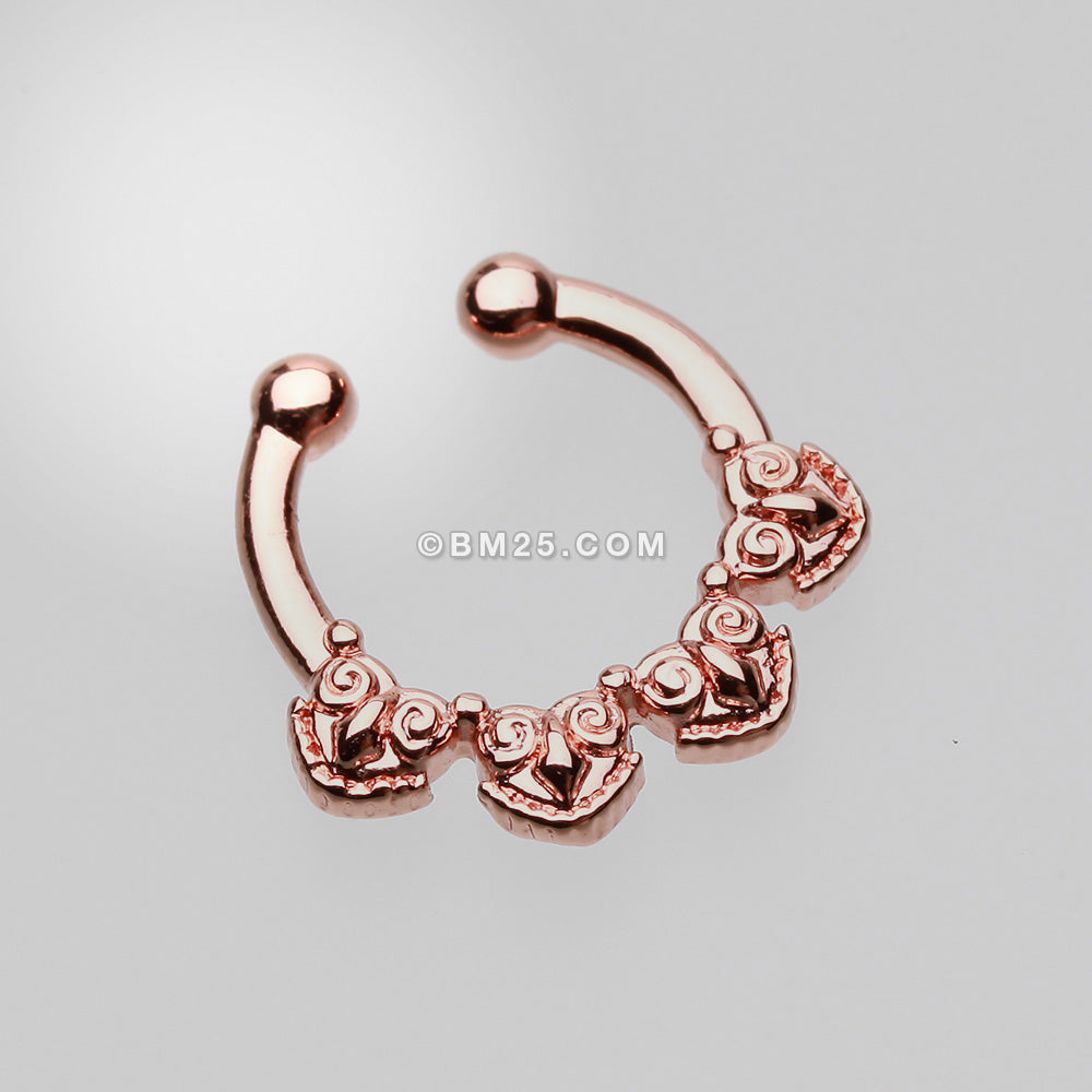 Detail View 2 of Rose Gold Tribal Tetra Fake Septum Clip-On Ring-Rose Gold