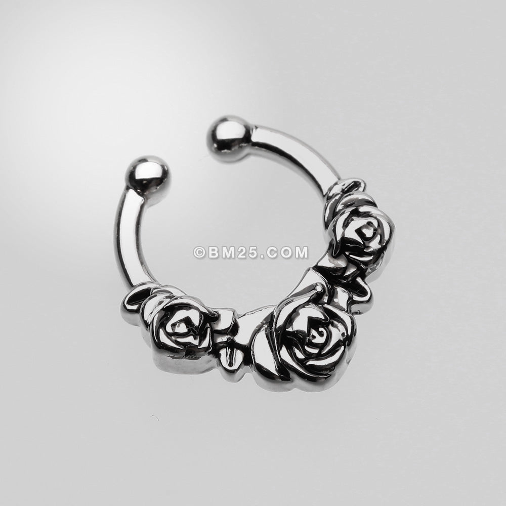 Detail View 2 of Rose Garden Icon Fake Septum Clip-On Ring-Steel