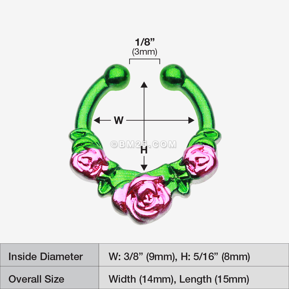 Detail View 1 of Colorline Rose Garden Icon Fake Septum Clip-On Ring-Green/Pink