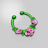 Detail View 2 of Colorline Rose Garden Icon Fake Septum Clip-On Ring-Green/Pink