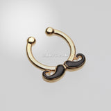 Detail View 2 of Golden Classic Mustache Fake Septum Clip-On Ring-Black