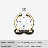 Detail View 1 of Golden Classic Mustache Fake Septum Clip-On Ring-Black
