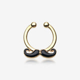 Golden Classic Mustache Fake Septum Clip-On Ring-Black