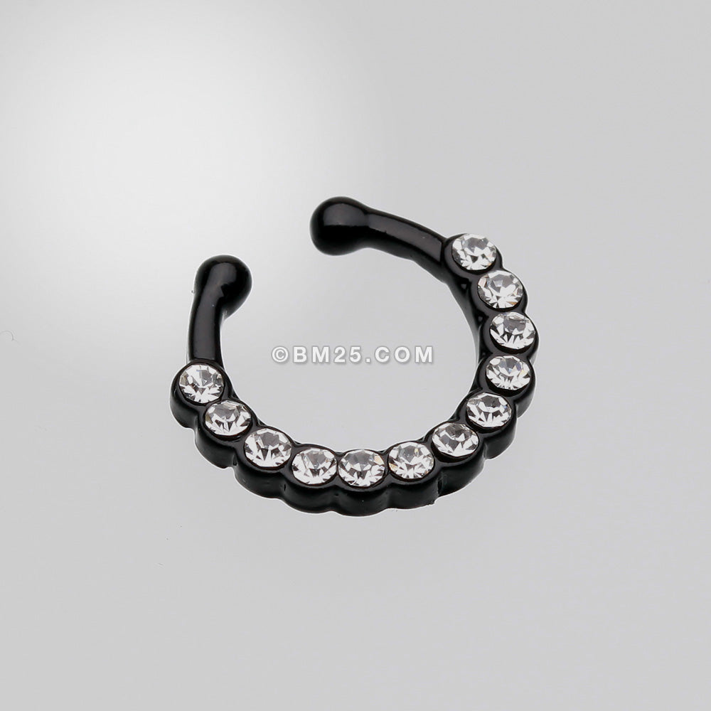 Detail View 2 of Colorline Glistening Multi-Gem Fake Septum Clip-On Ring-Black/Clear