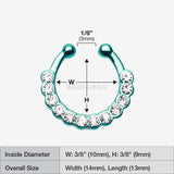 Detail View 1 of Colorline Glistening Multi-Gem Fake Septum Clip-On Ring-Teal/Clear