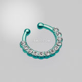 Detail View 2 of Colorline Glistening Multi-Gem Fake Septum Clip-On Ring-Teal/Clear